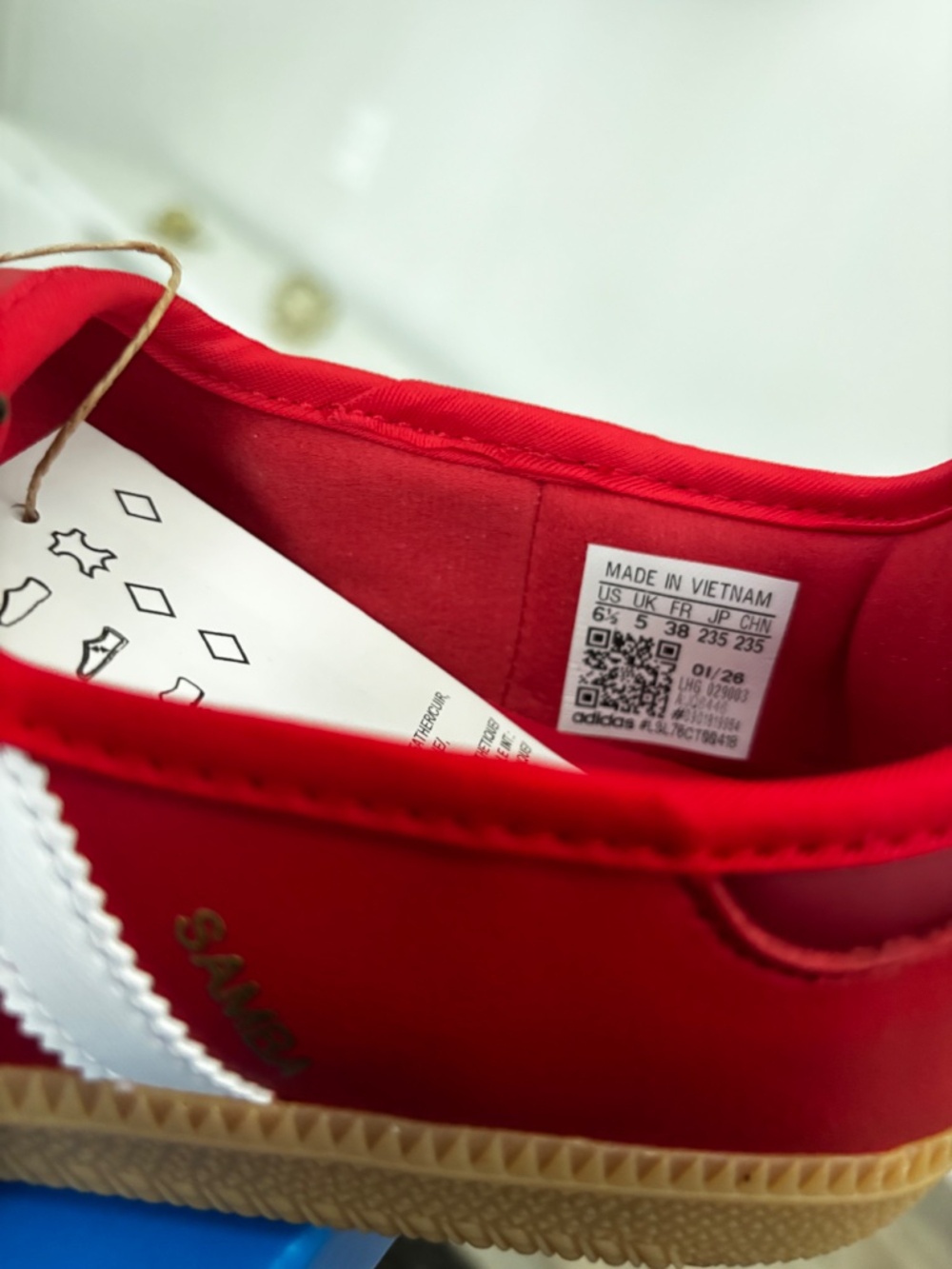 adidas Samba Mary Jane Sneakers in Red with White Stripes and Gum Sole - Picture 2 of 4